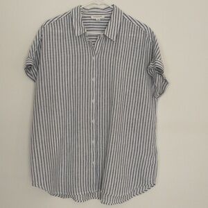 Striped Linen Blend Relaxed Fit Button Up Shirt Large